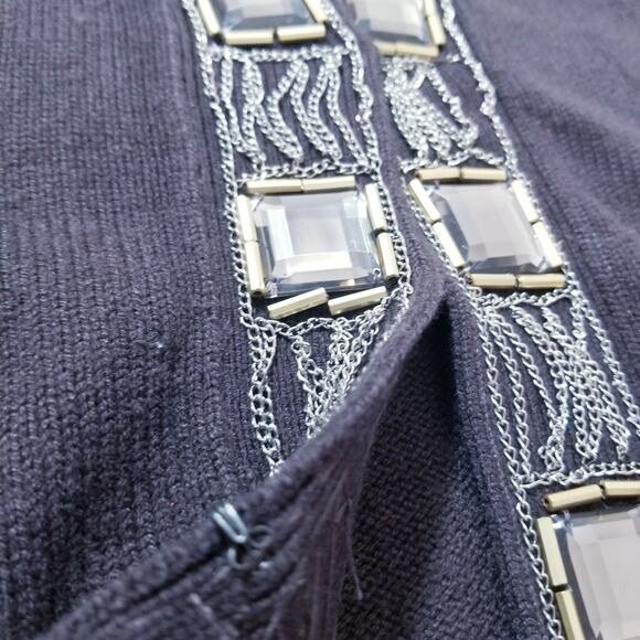 Dolce Cabo Knit Wool Cashmere Blend Chains Jeweled Cardigan - Picture 11 of 14